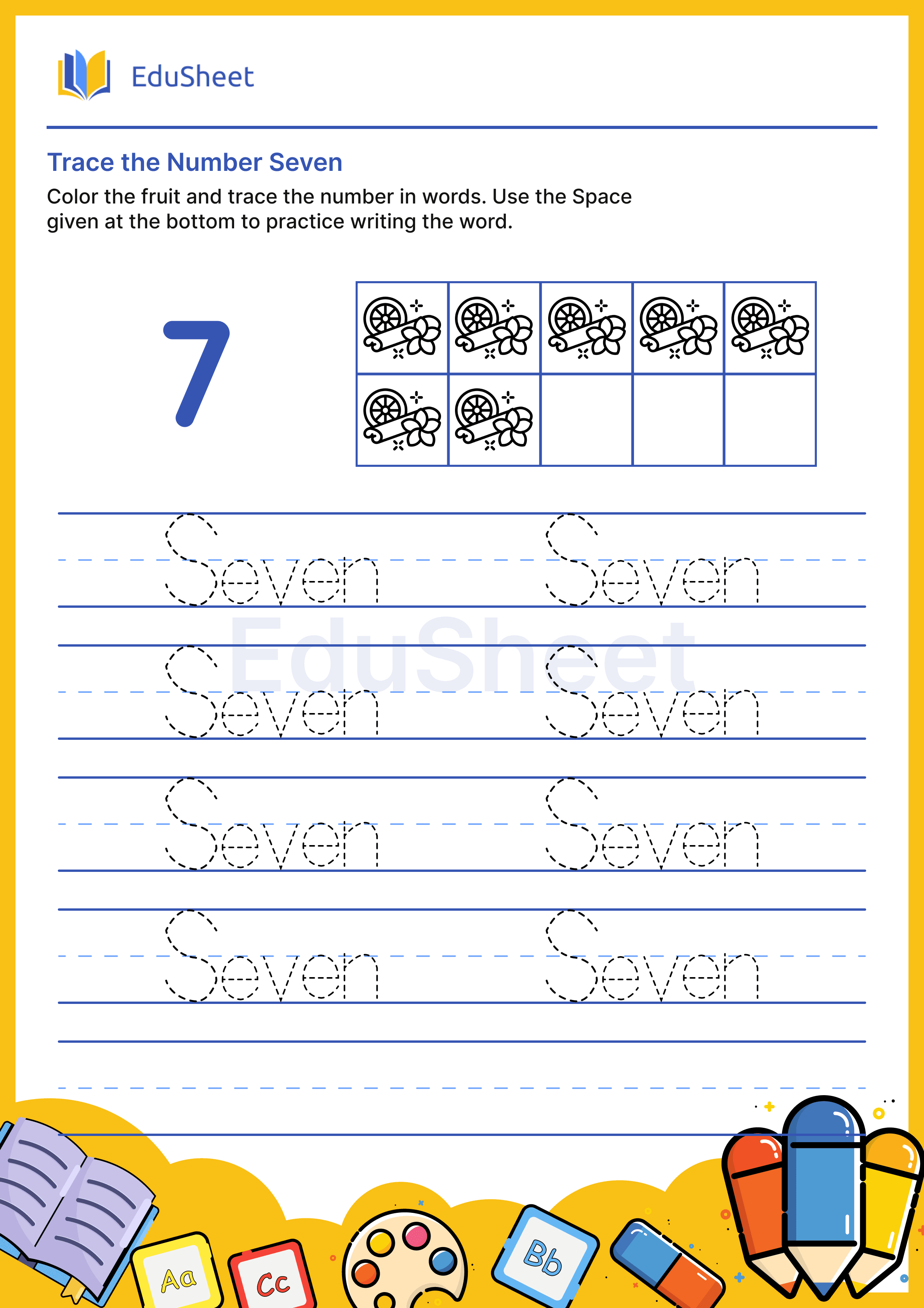 Trace fruits Numbers in Word "Seven"