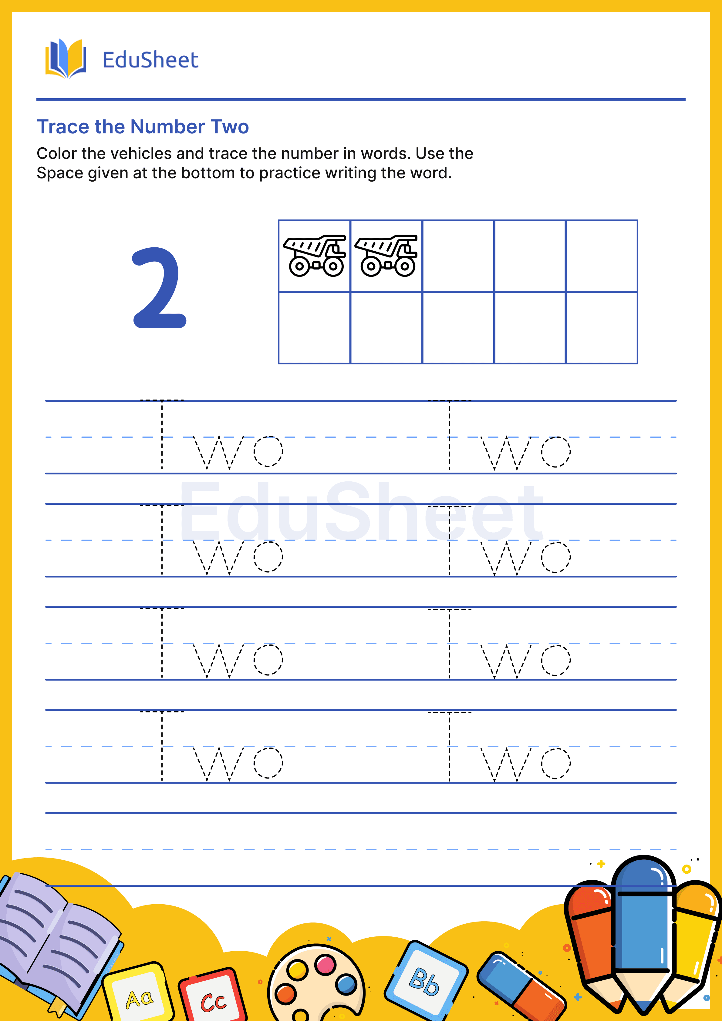 Trace vehicles Numbers in Words "Two"