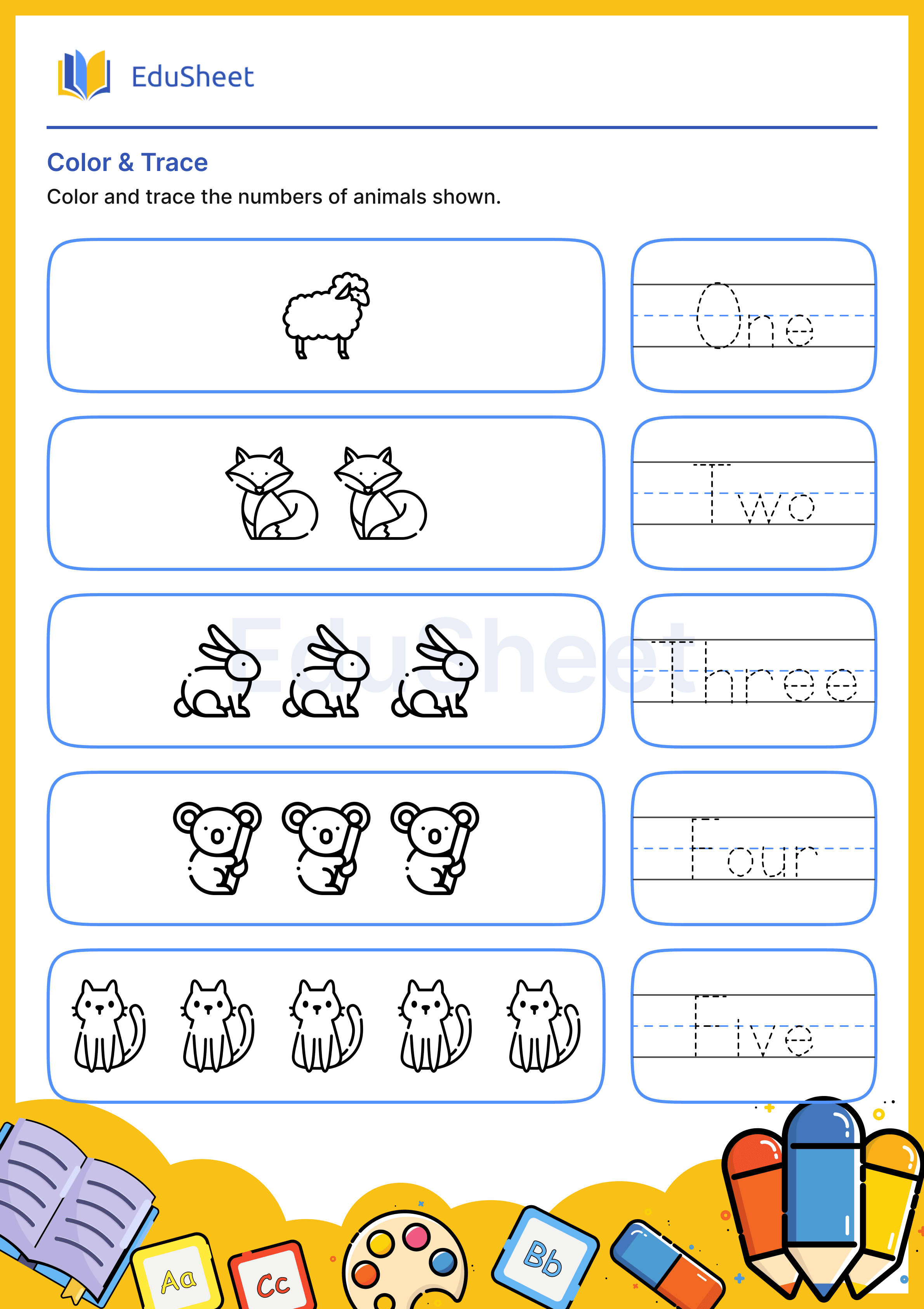 Color Animals and Trace Words 8