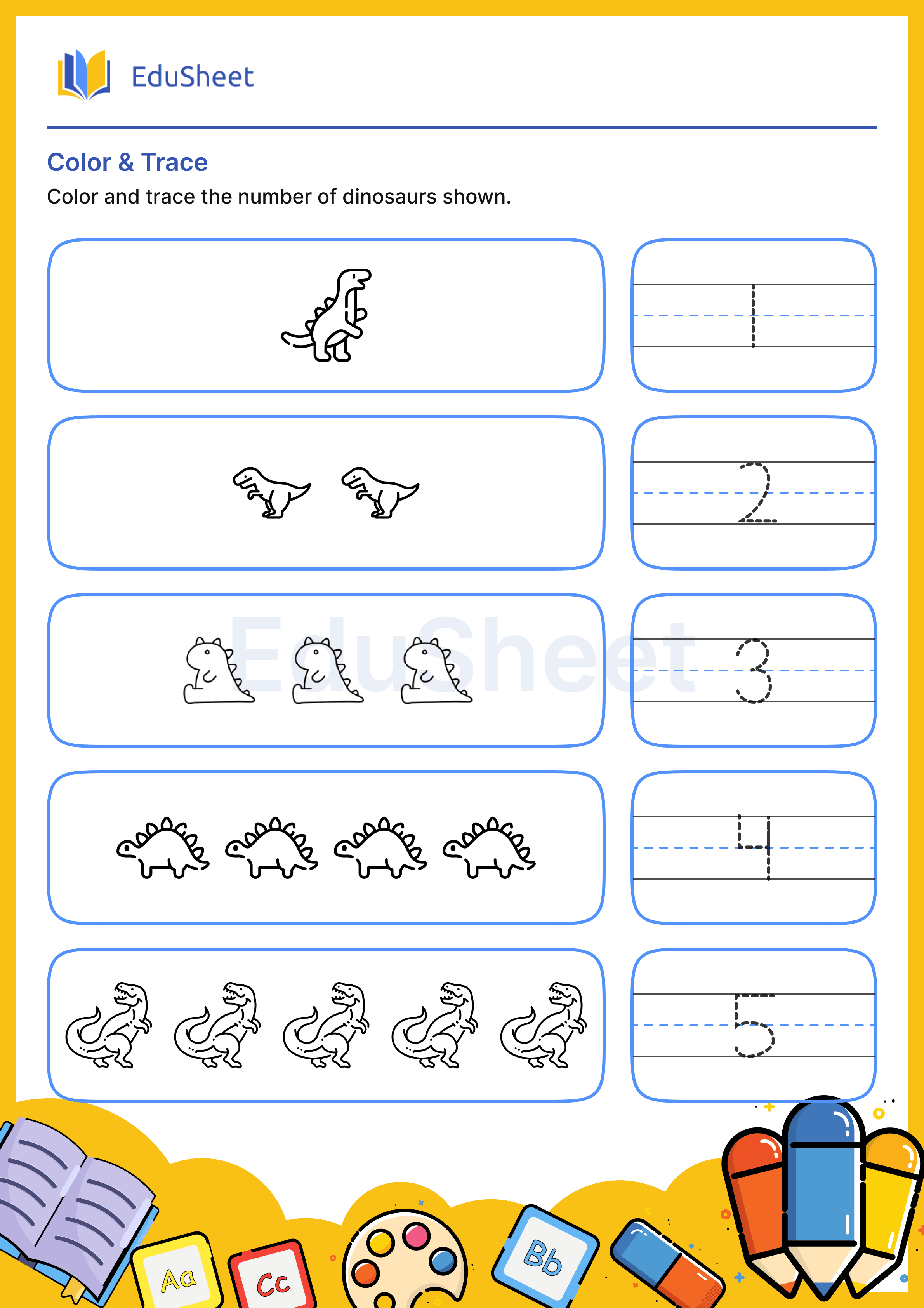 Color Dinosaurs and Trace Numbers 15