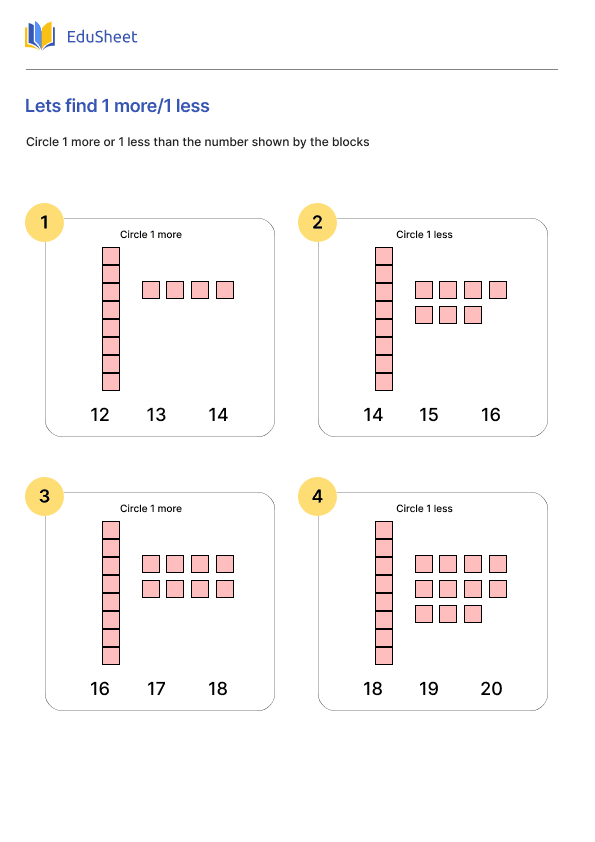 Lets find 1 more/1 less