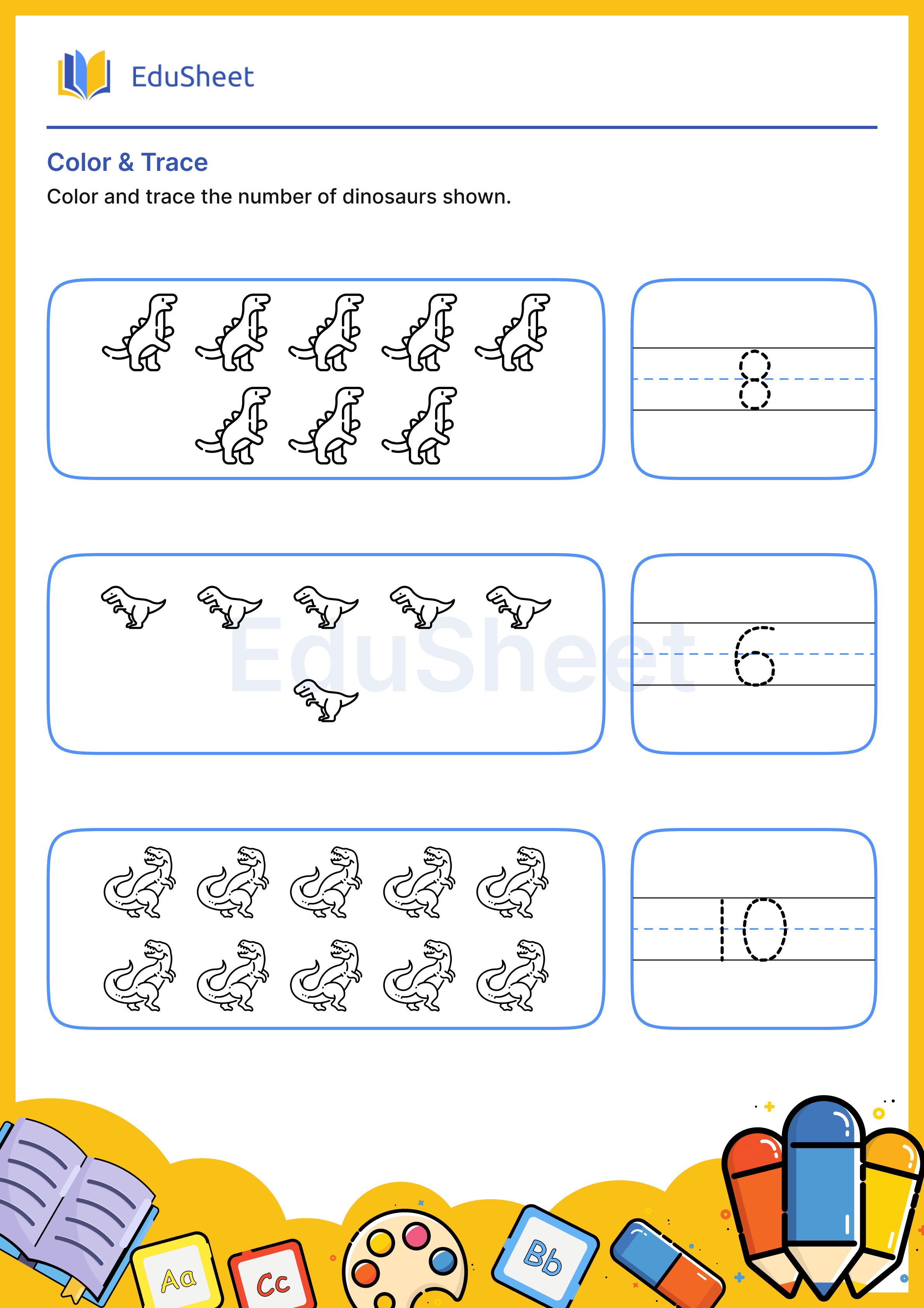Color Dinosaurs and Trace Numbers 24