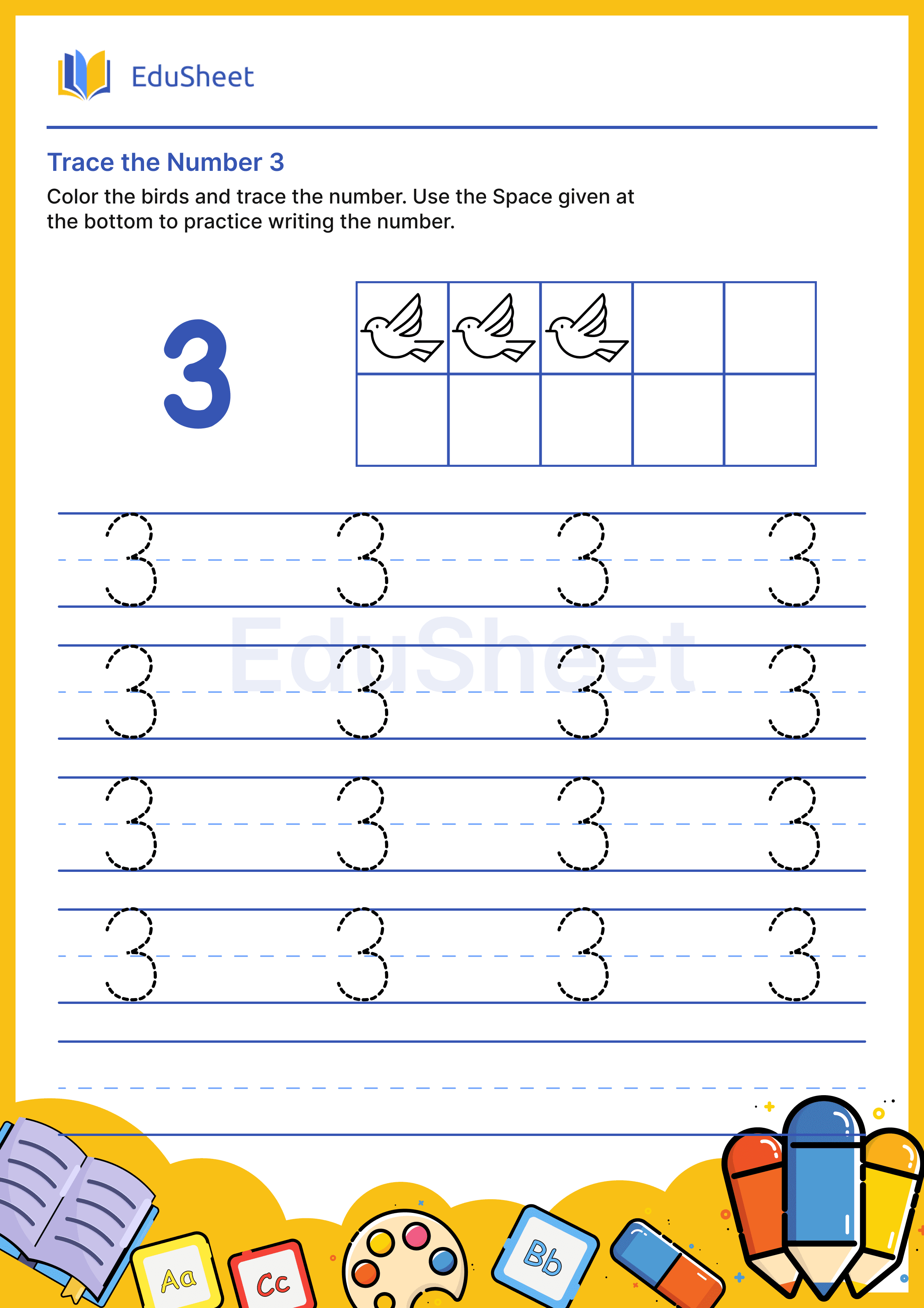 Trace the Number 3 : Birds