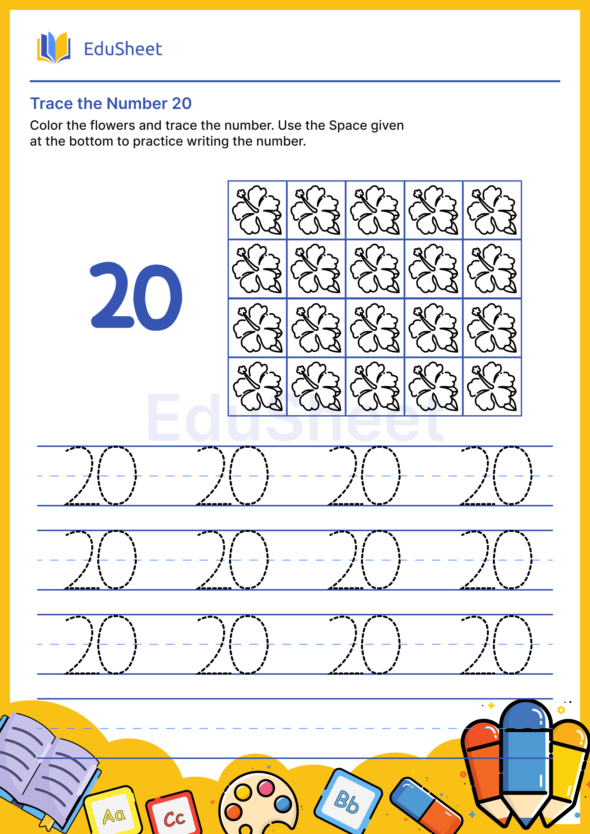 Trace the Number of Flowers 20