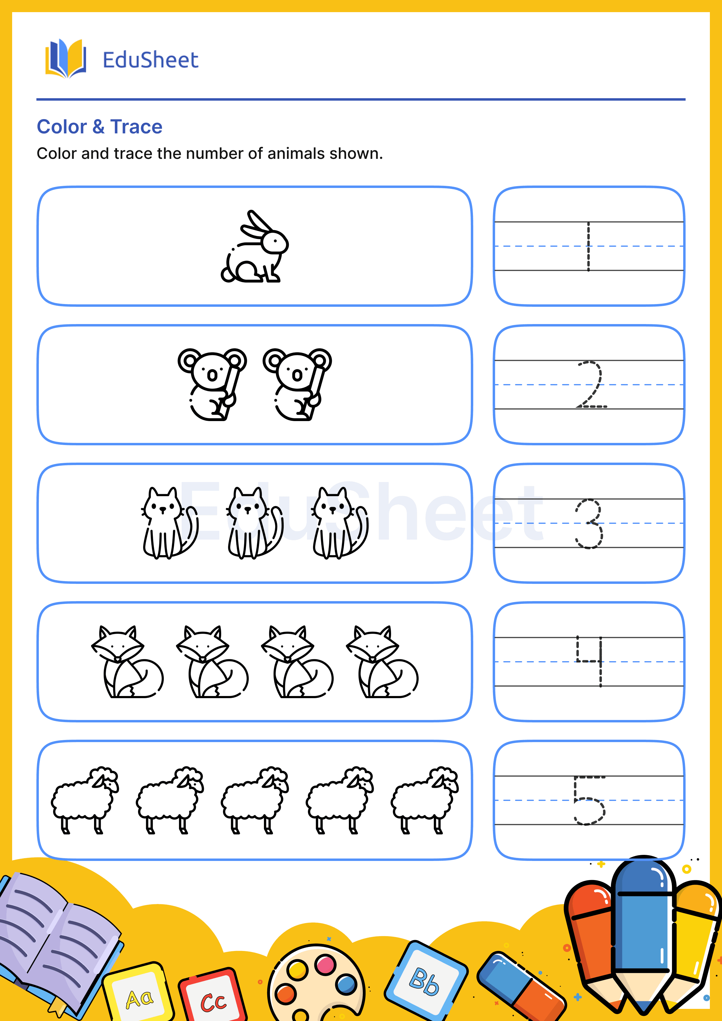 Color Animals and Trace Numbers 19