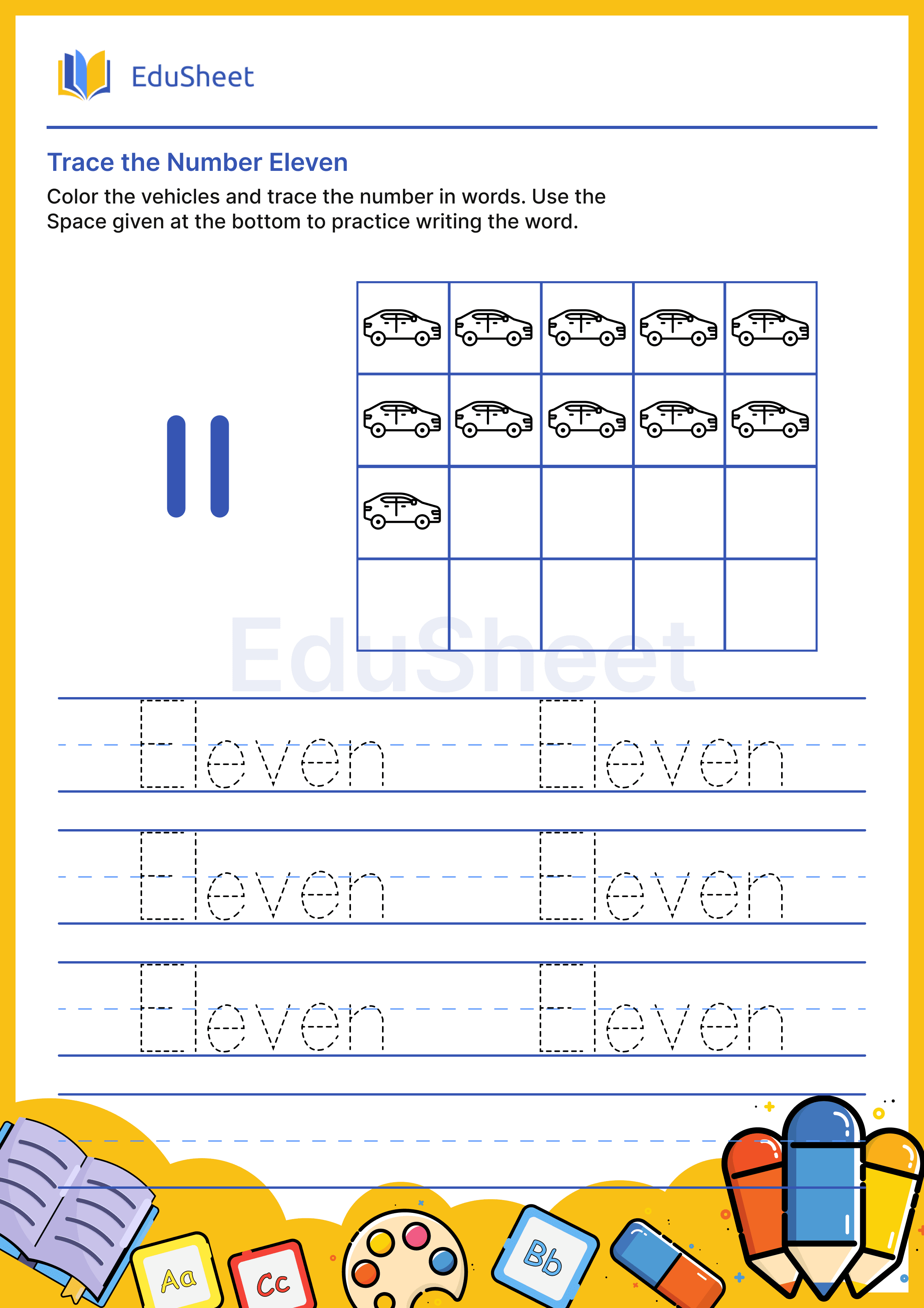 Trace vehicles Numbers in Words "Eleven"