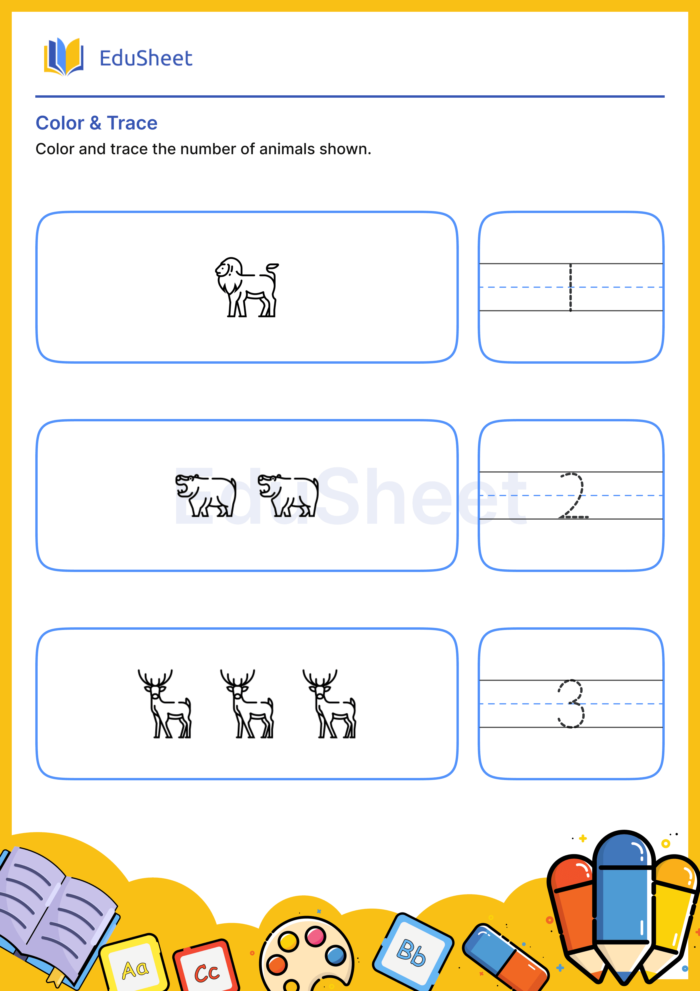 Color Animals and Trace Numbers 1