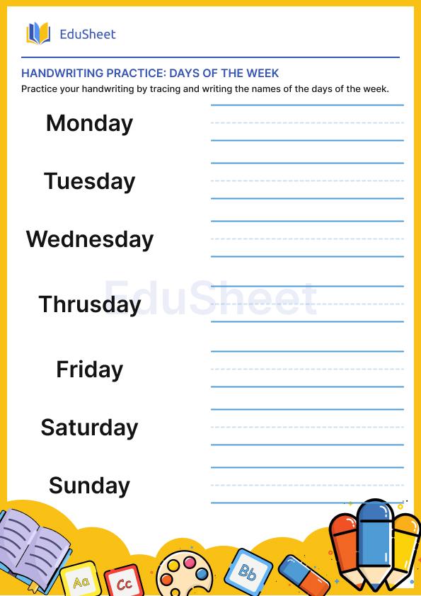 Handwriting practice: days of the week