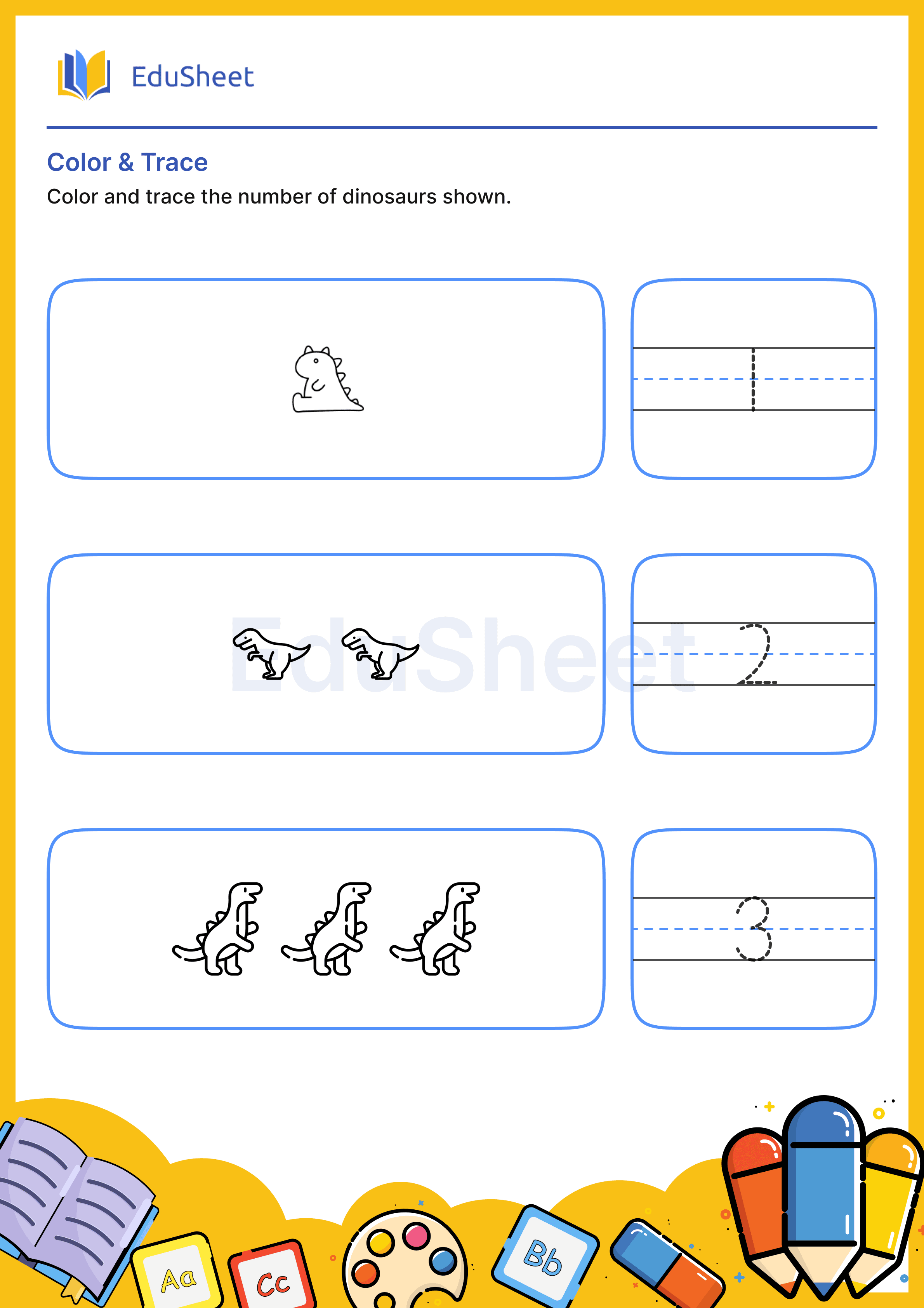 Color dinosaurs and Trace Numbers 6