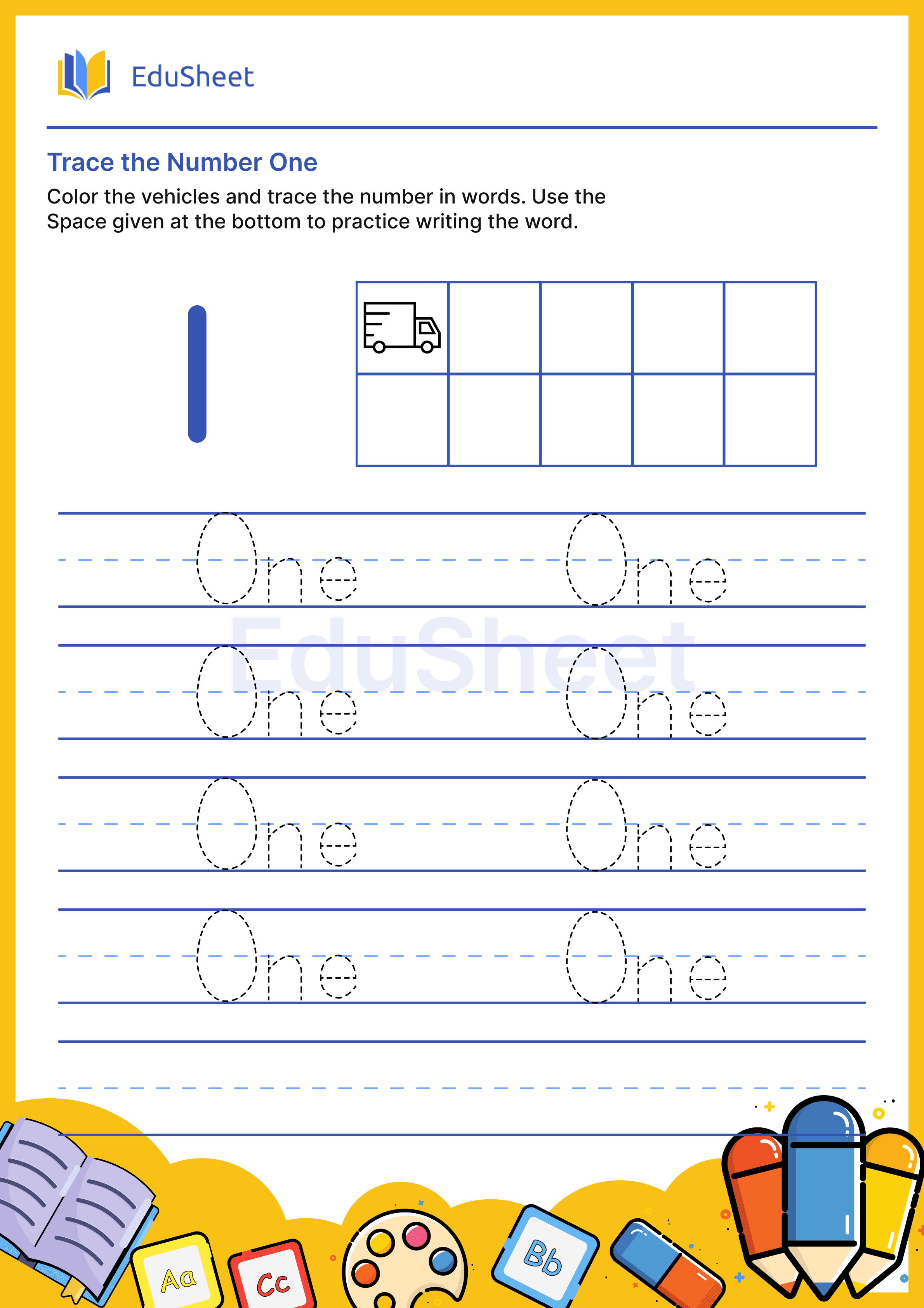 Trace vehicles Numbers in Words "One"