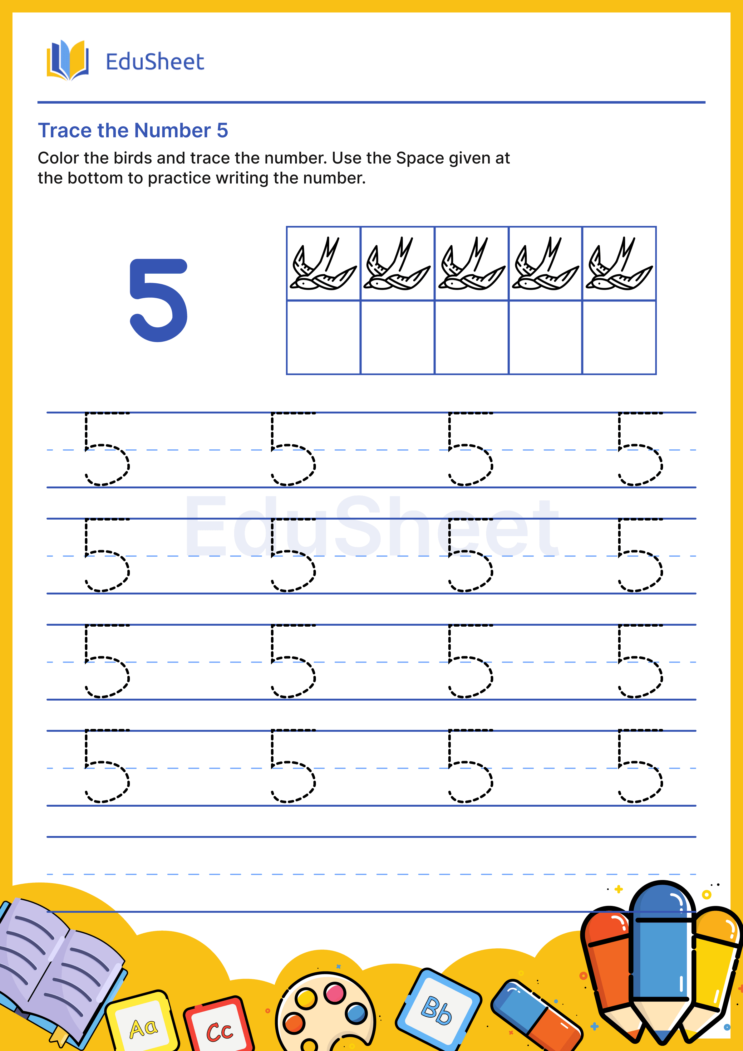 Trace the Number 5 : Birds