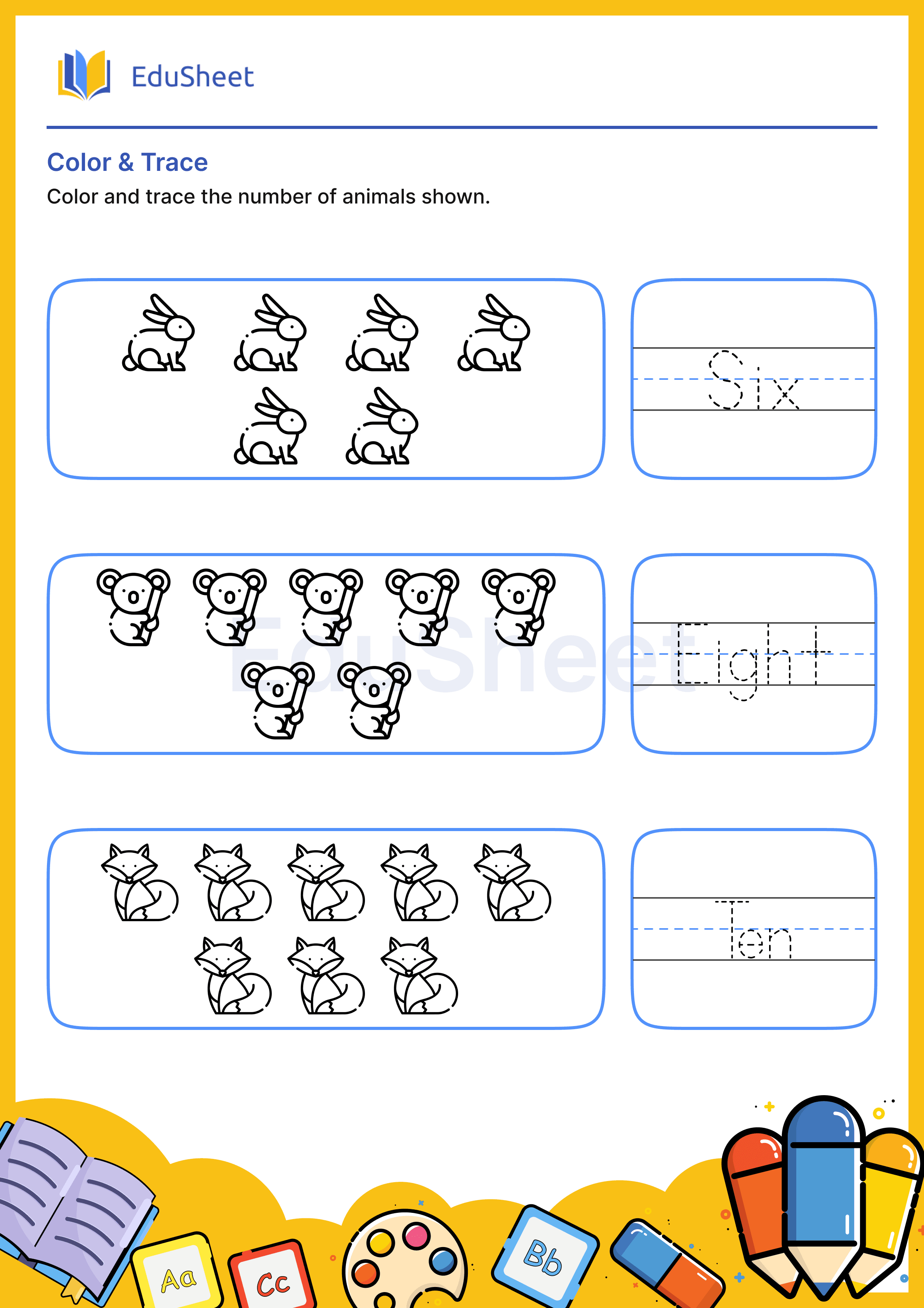 Color Animals and Trace Words 16