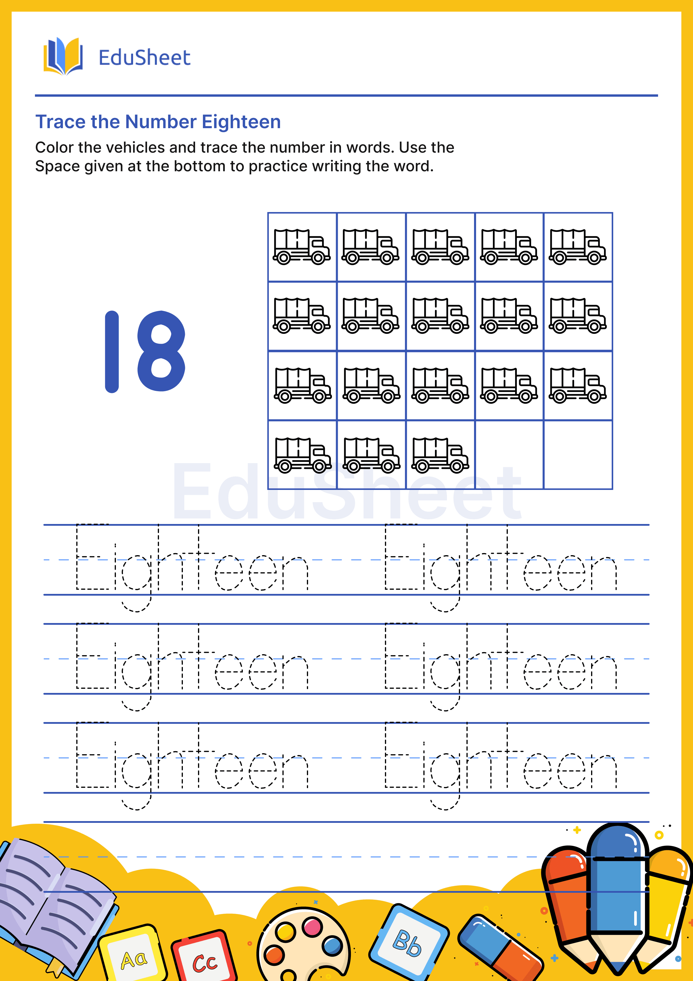 Trace vehicles Numbers in Words "Eighteen"