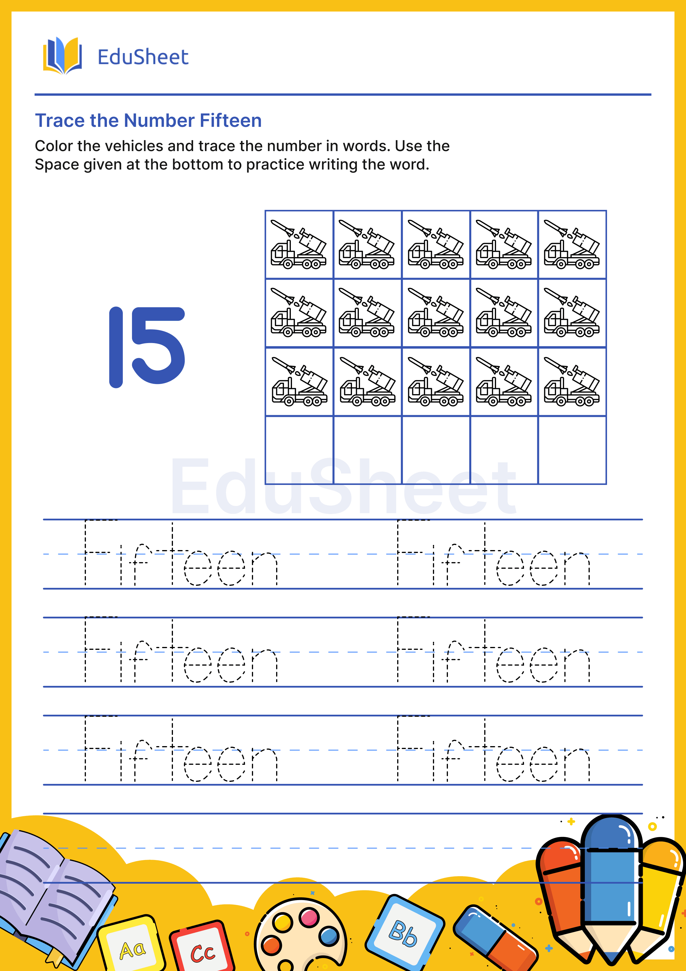 Trace vehicles Numbers in Words "Fifteen"
