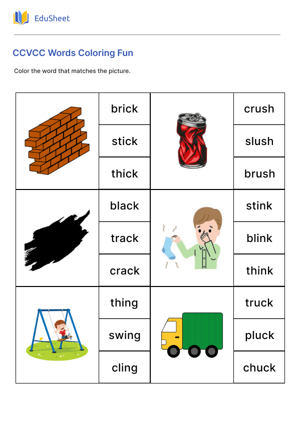 CCVCC Words Coloring Fun Part 2