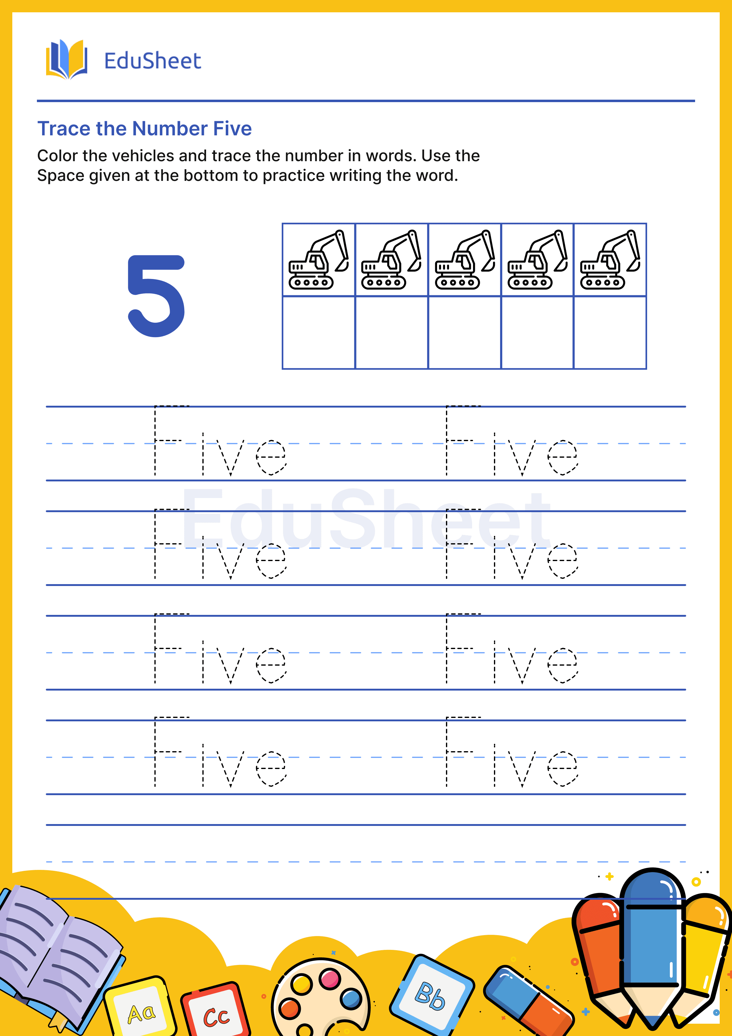 Trace vehicles Numbers in Words "Five"