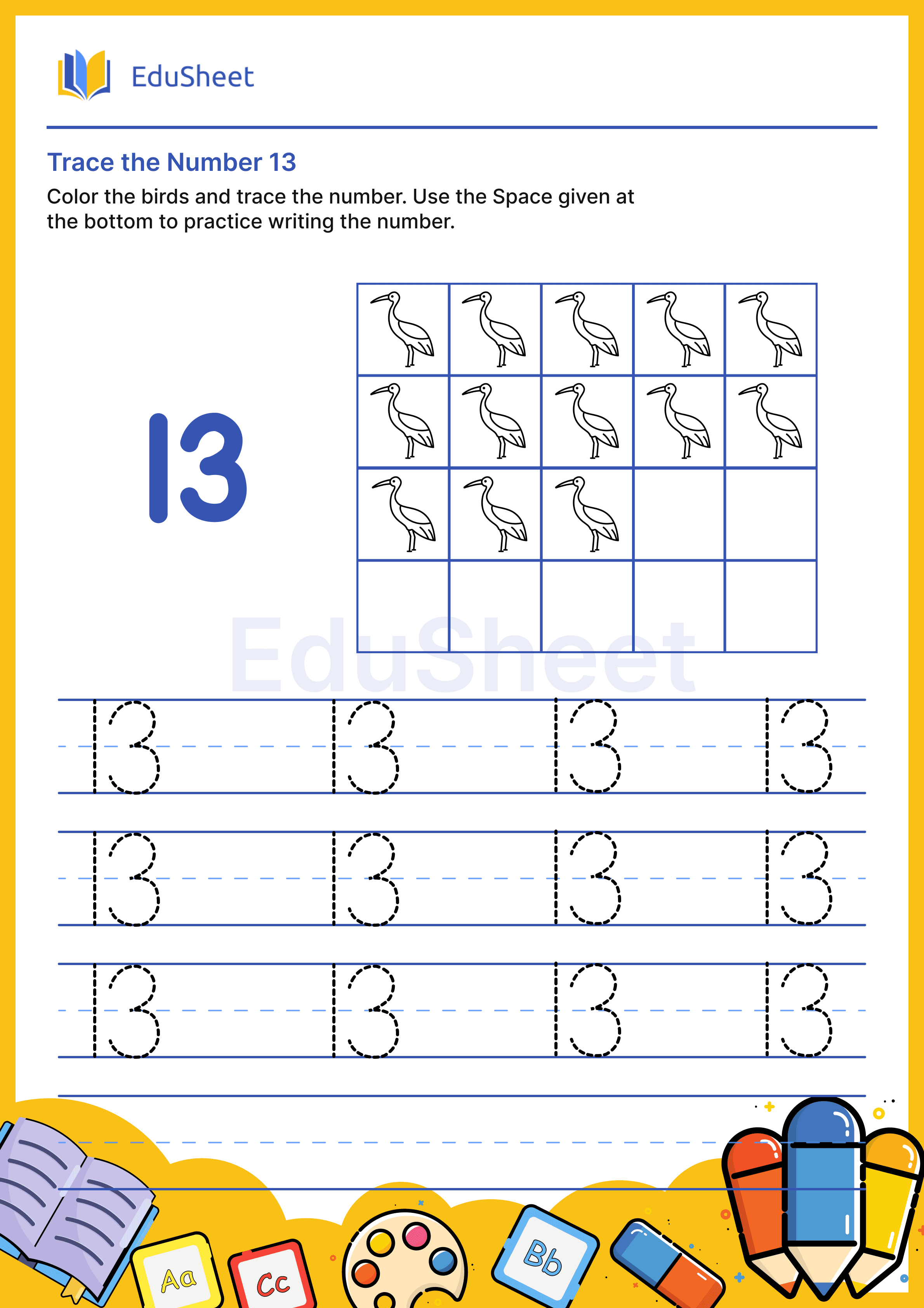 Trace the Number13 : Birds