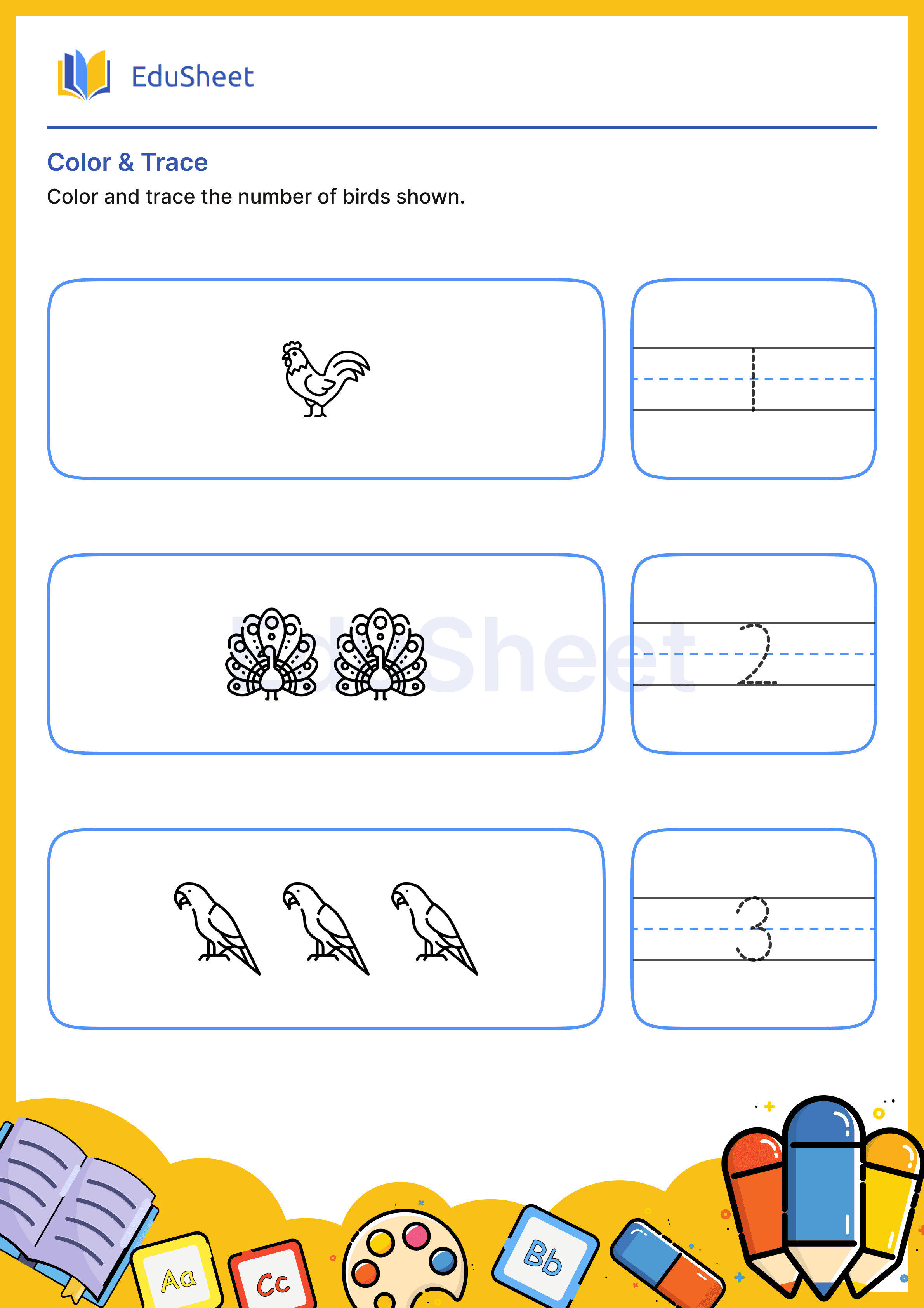 Color Birds and Trace Numbers 9