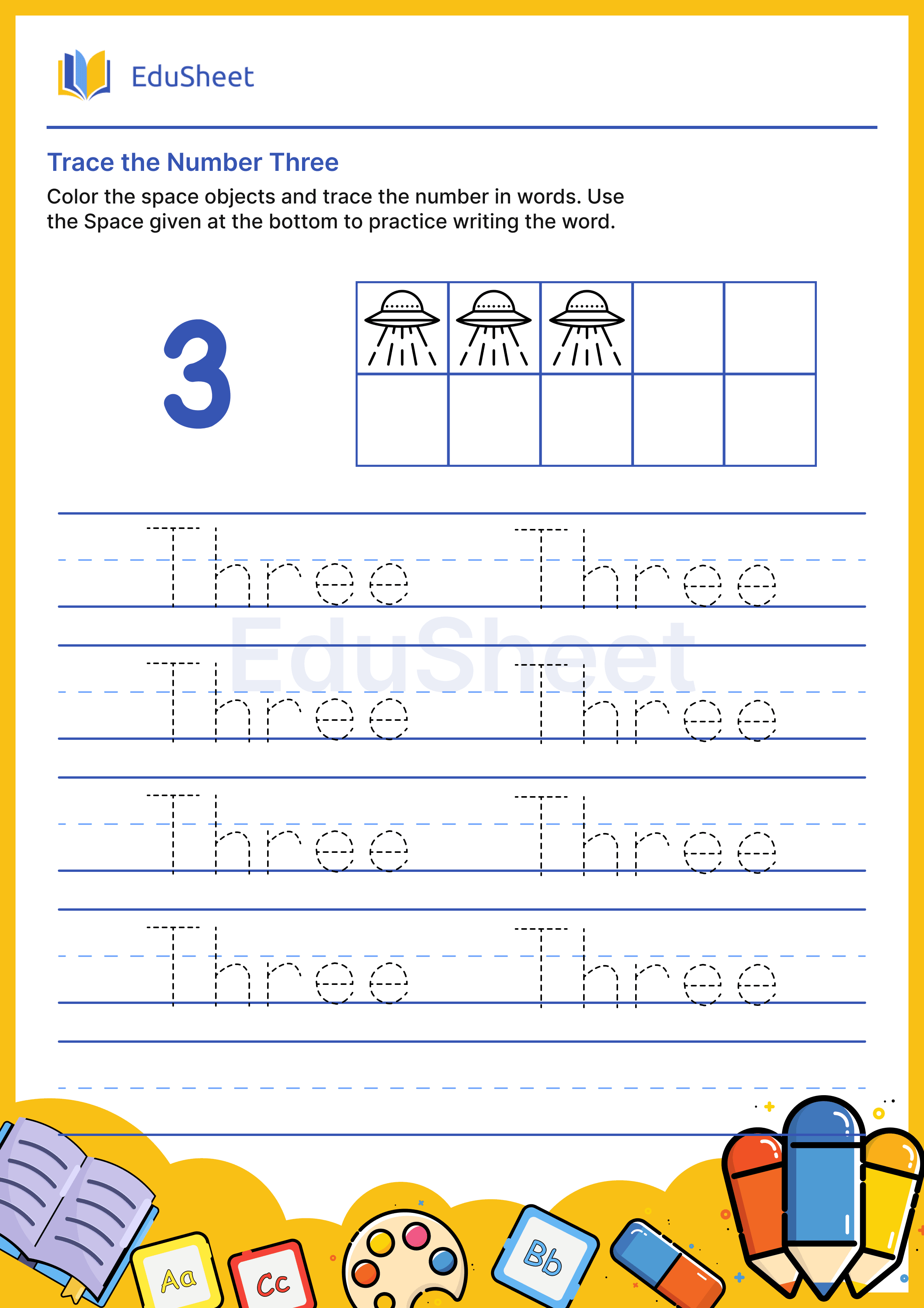 Trace space objects Numbers in Word "Three"
