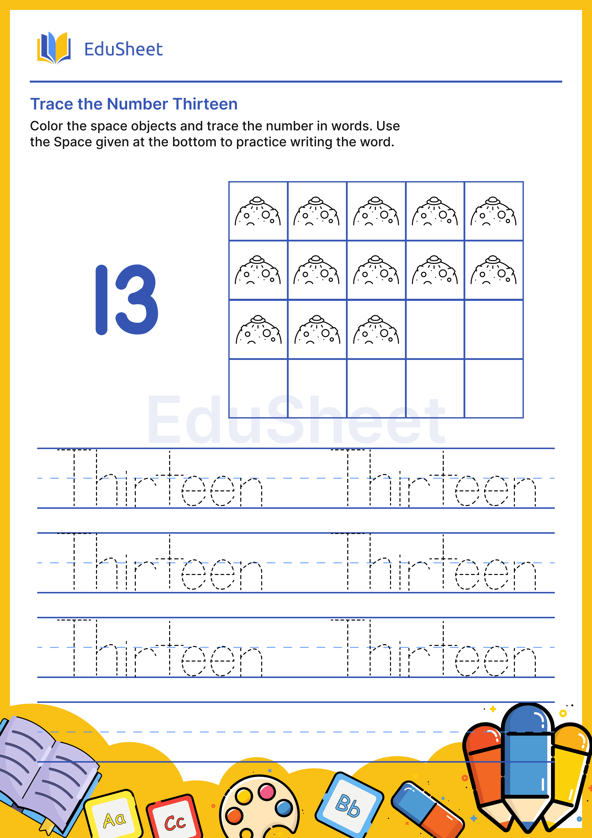 Trace space objects Numbers in Word "Thirteen"