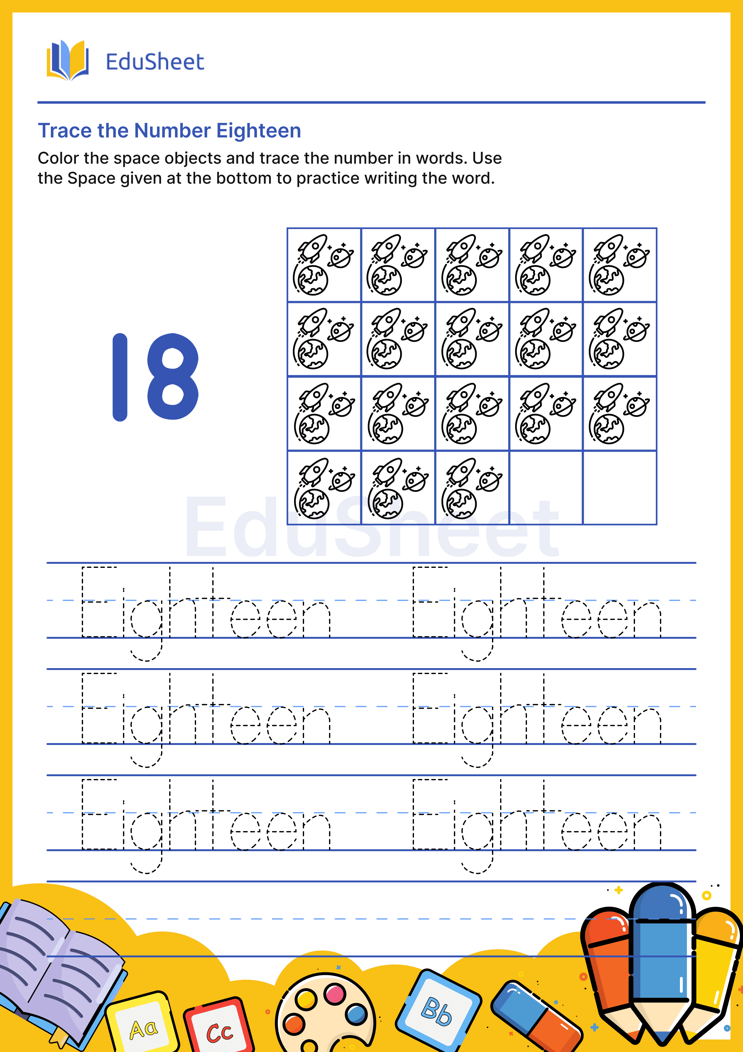 Trace space objects Numbers in Word "Eighteen"