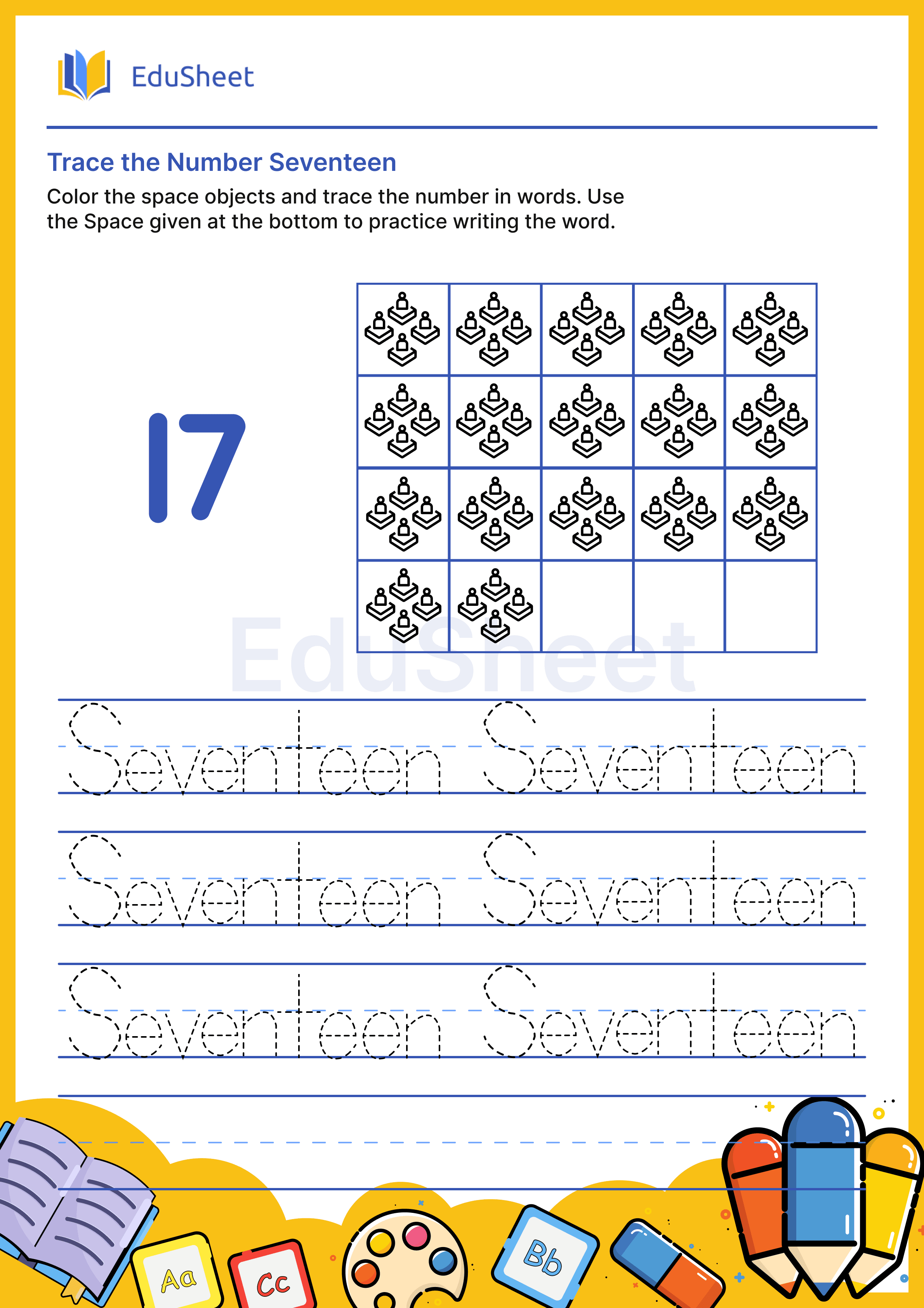 Trace space objects Numbers in Word "Seventeen"