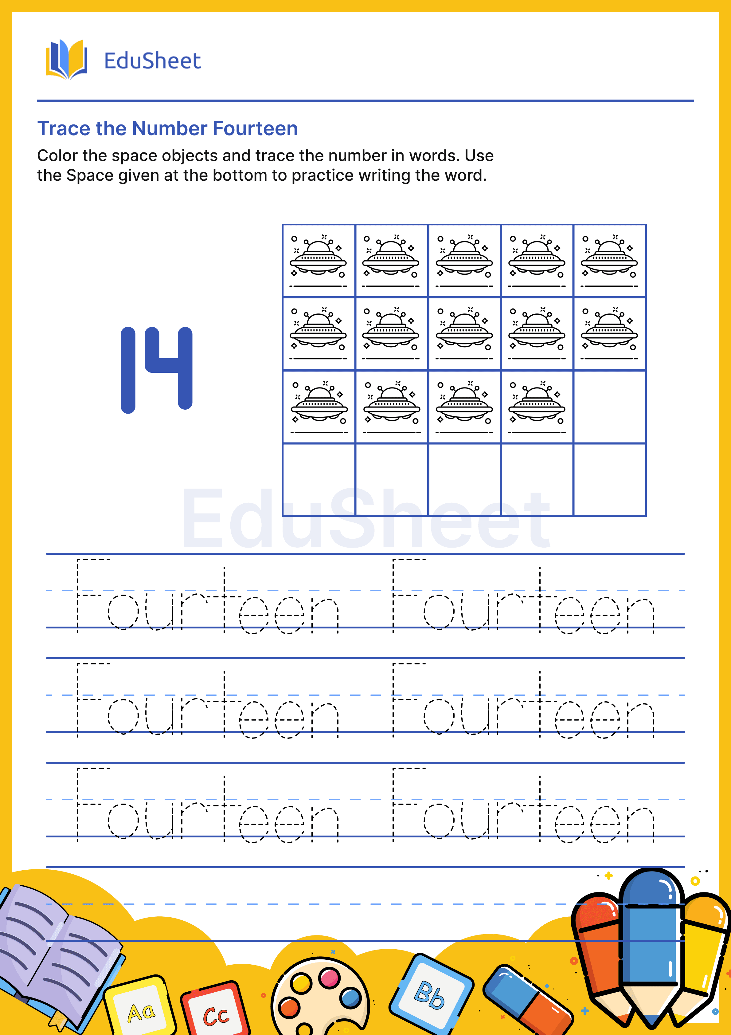 Trace space objects Numbers in Word "Fourteen"