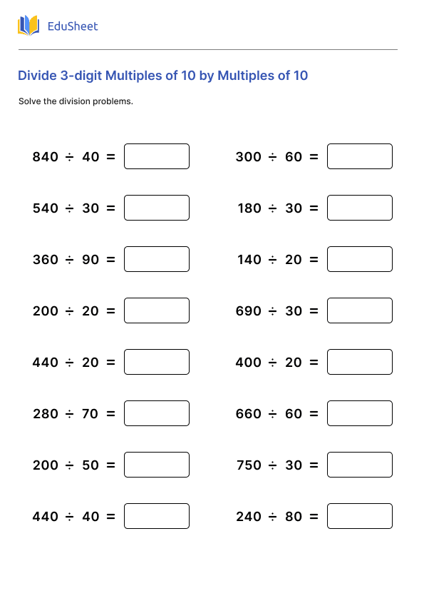 Divide 3-digit Multiples of 10 by Multiples of 10