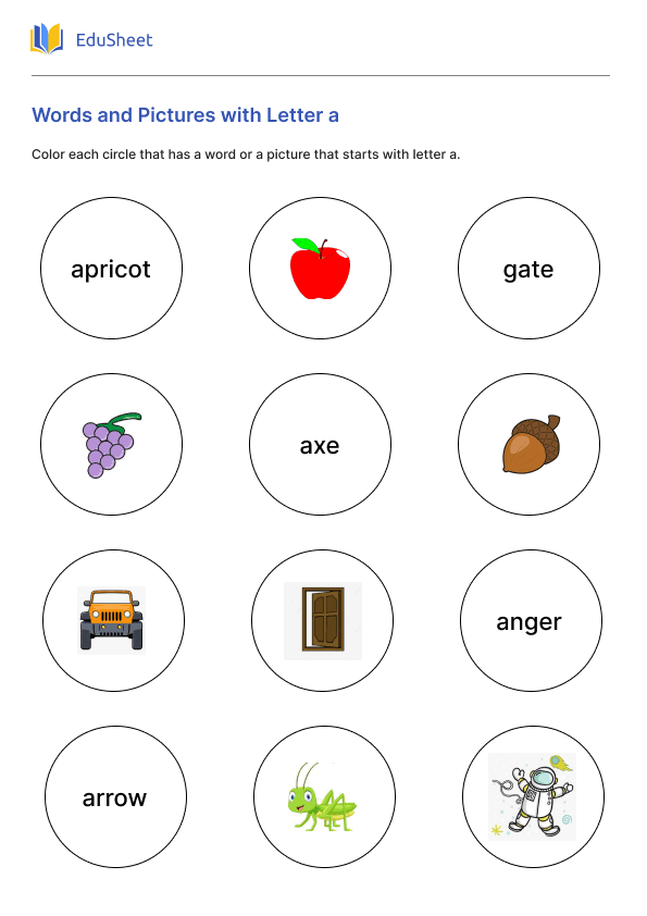 Words and Pictures with Letter a Part 1