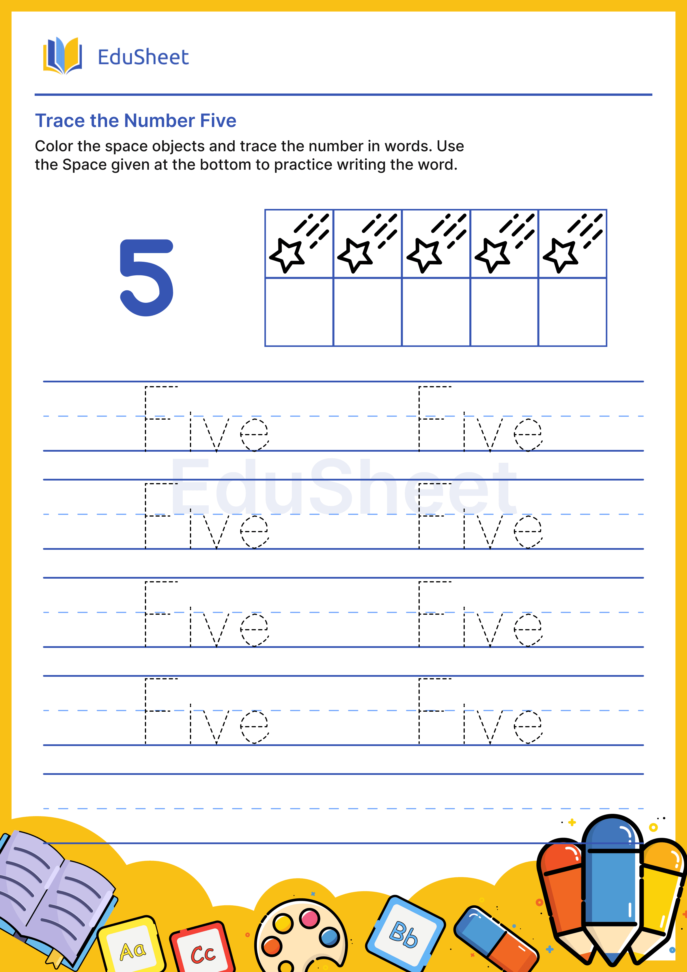 Trace space objects Numbers in Word "Five"