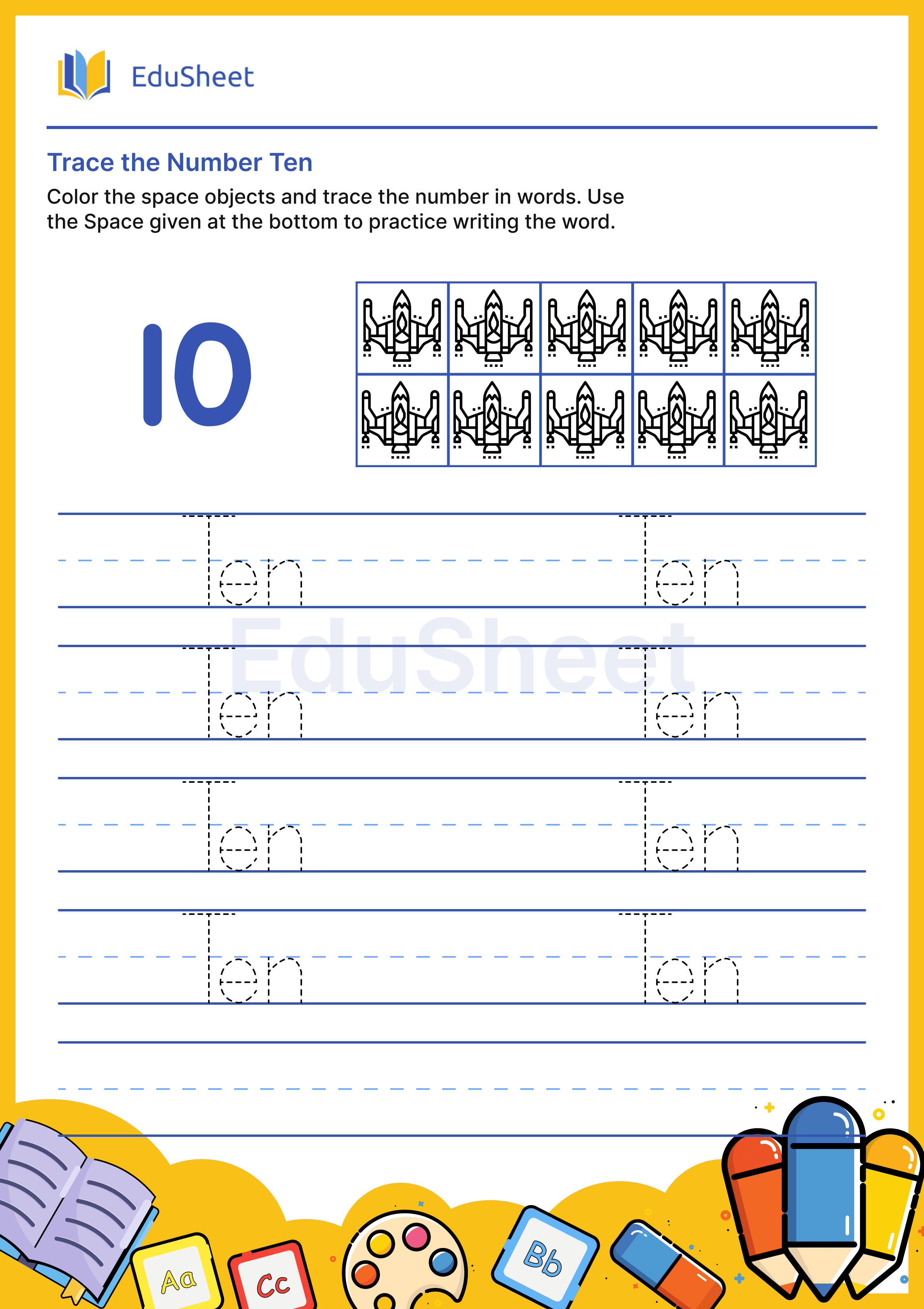 Trace space objects Numbers in Word "Ten"