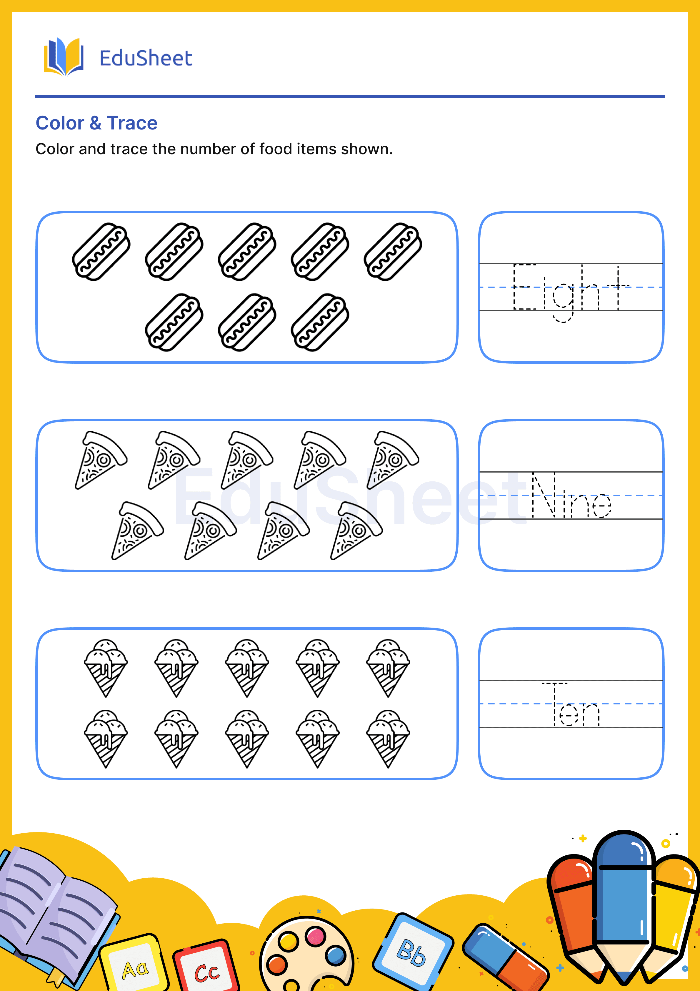 Color Food Items and Trace Words 11
