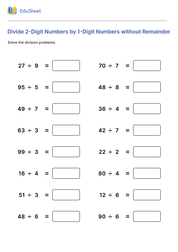 Divide 2-Digit Numbers by 1-Digit Numbers without Remainder